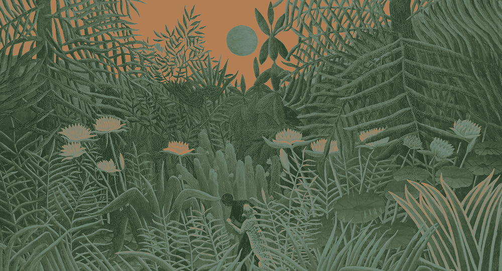 Orange Green Blossoming Desert Sunset Mural Wallpaper M2548