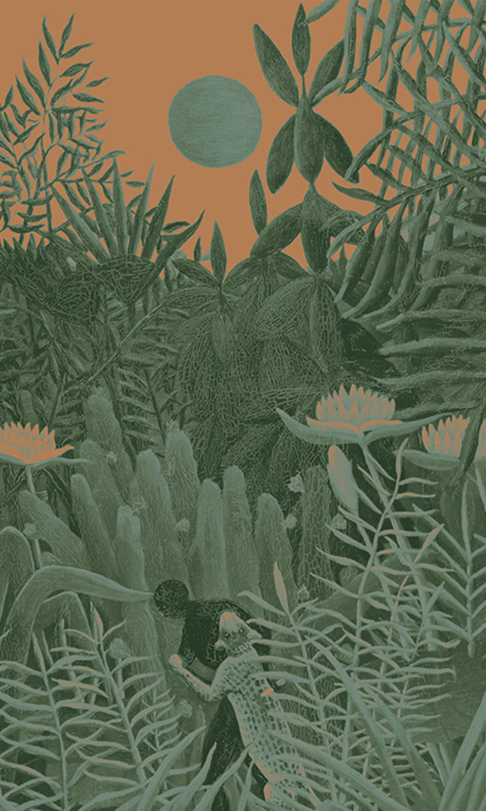 Orange Green Blossoming Desert Sunset Mural Wallpaper M2548