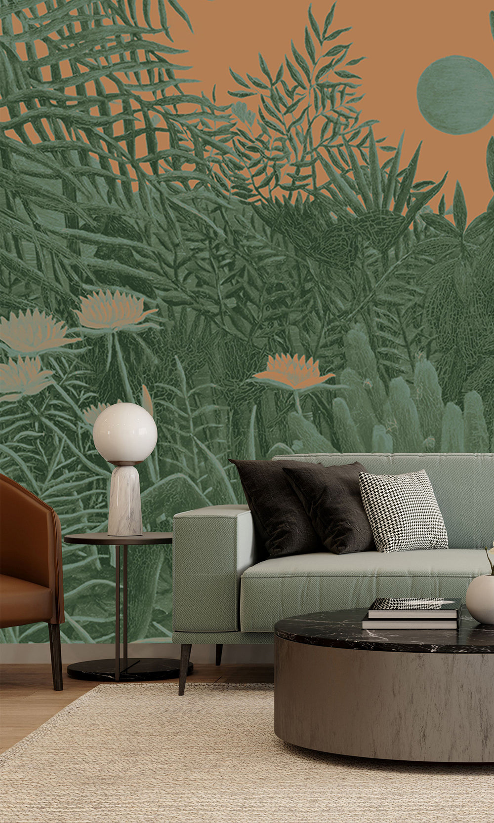 Orange Green Blossoming Desert Sunset Mural Wallpaper M2548