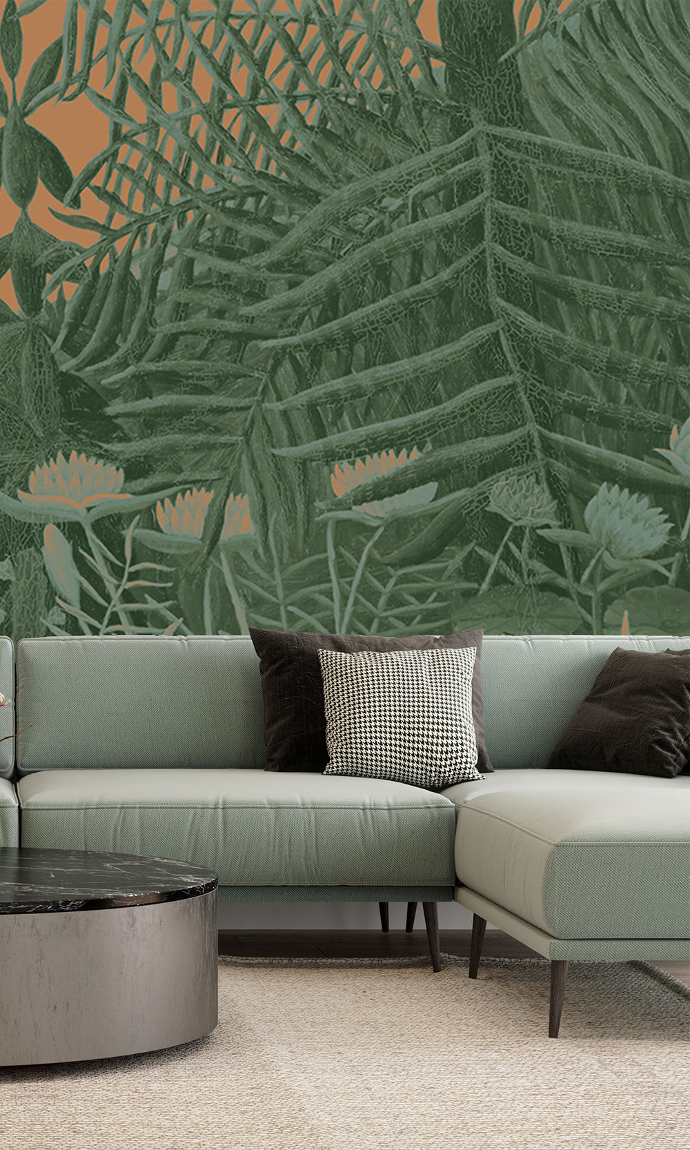 Orange Green Blossoming Desert Sunset Mural Wallpaper M2548