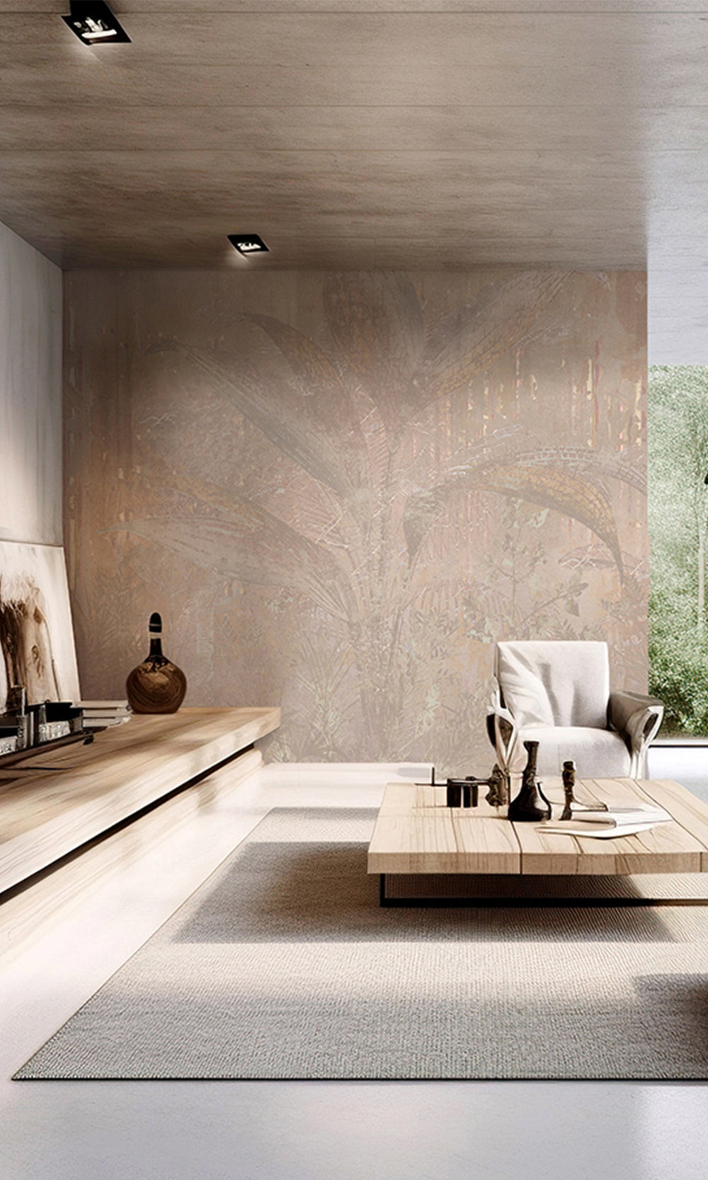 Beige Gold Botanical Escape Wall Mural M2549
