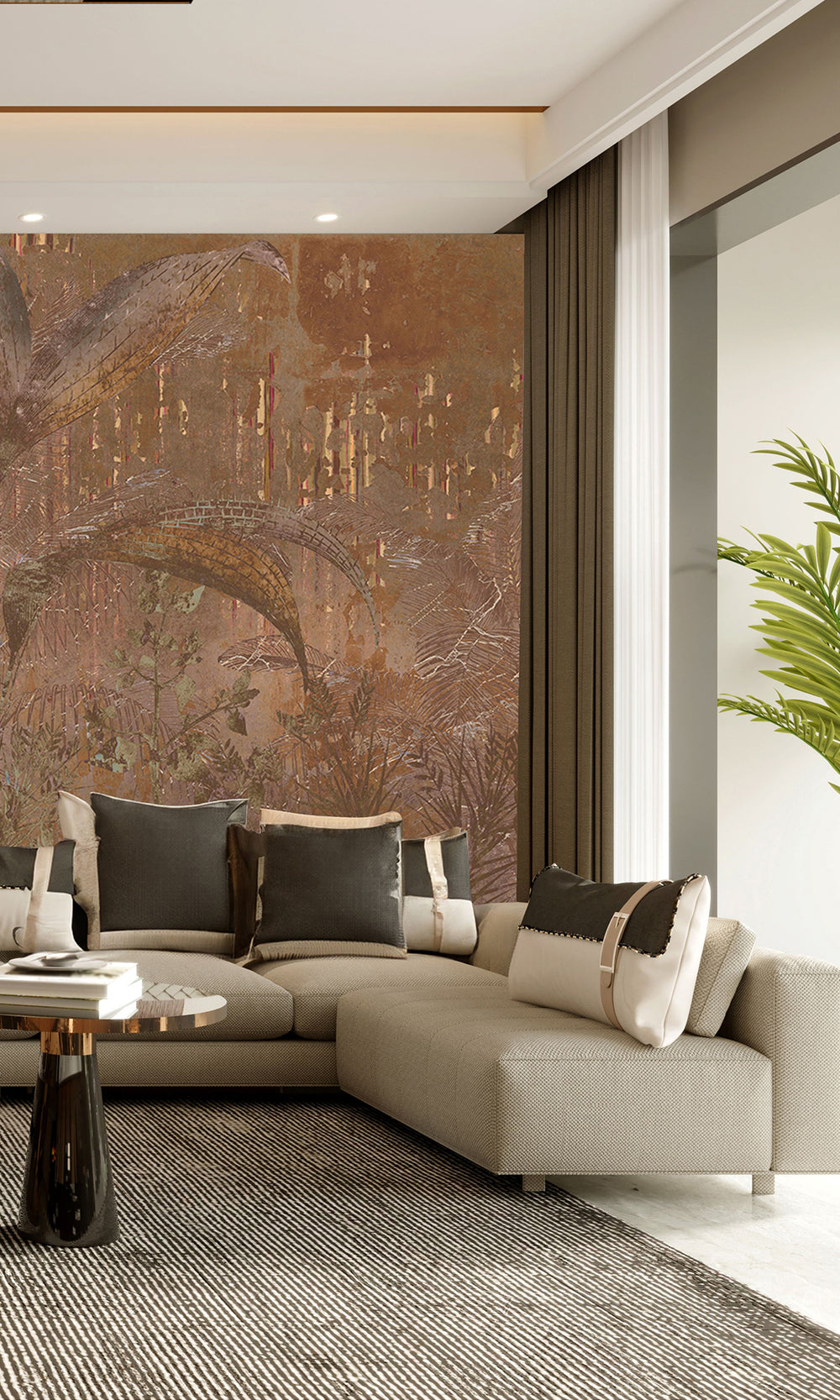 Caramel Gold Botanical Escape Wall Mural M2550