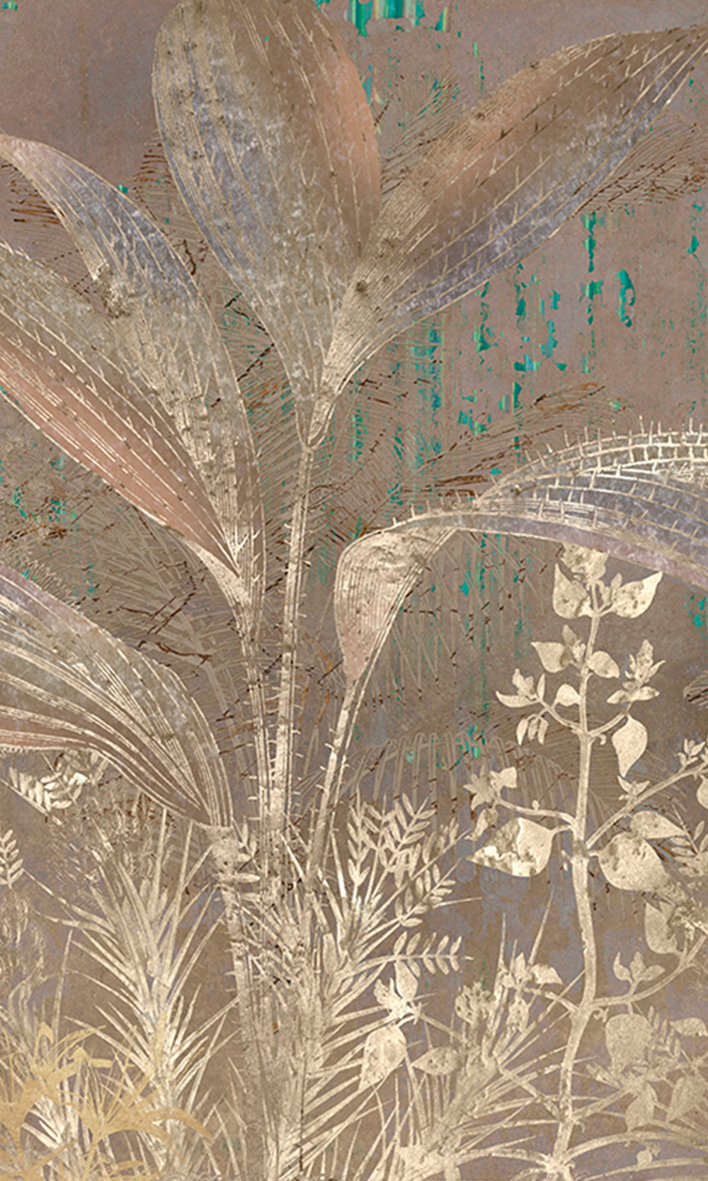 Green Gold Botanical Escape Wall Mural M2551