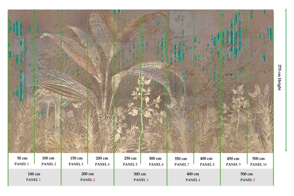 Green Gold Botanical Escape Wall Mural M2551