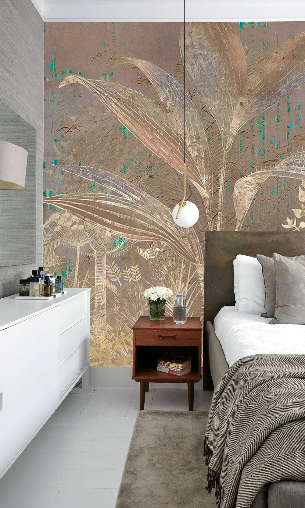 Green Gold Botanical Escape Wall Mural M2551