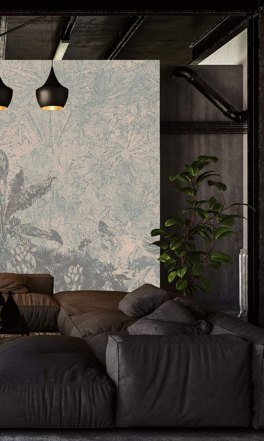 Ash Green Enchanting Tropical Jungle Wall Mural M2553
