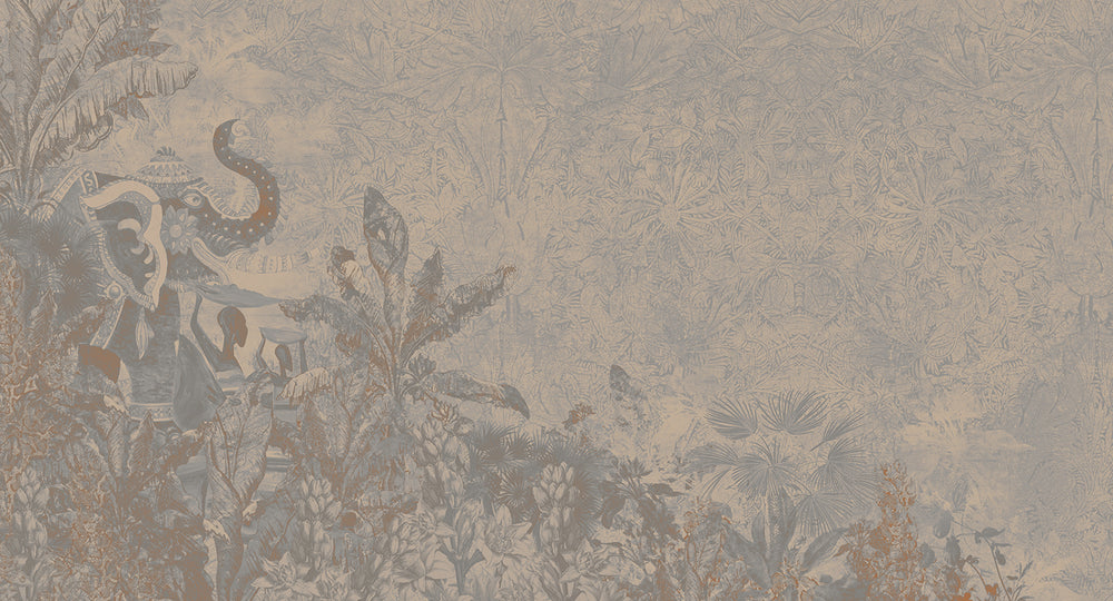 Ash Blue Enchanting Tropical Jungle Mural Wallpaper M2554 - Sample