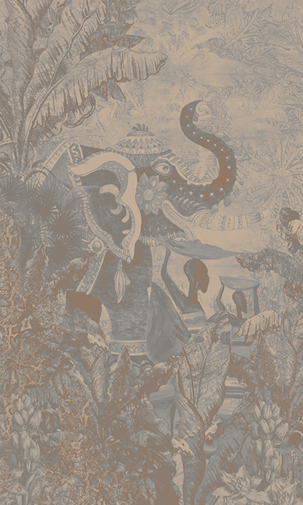 Ash Blue Enchanting Tropical Jungle Mural Wallpaper M2554 - Sample