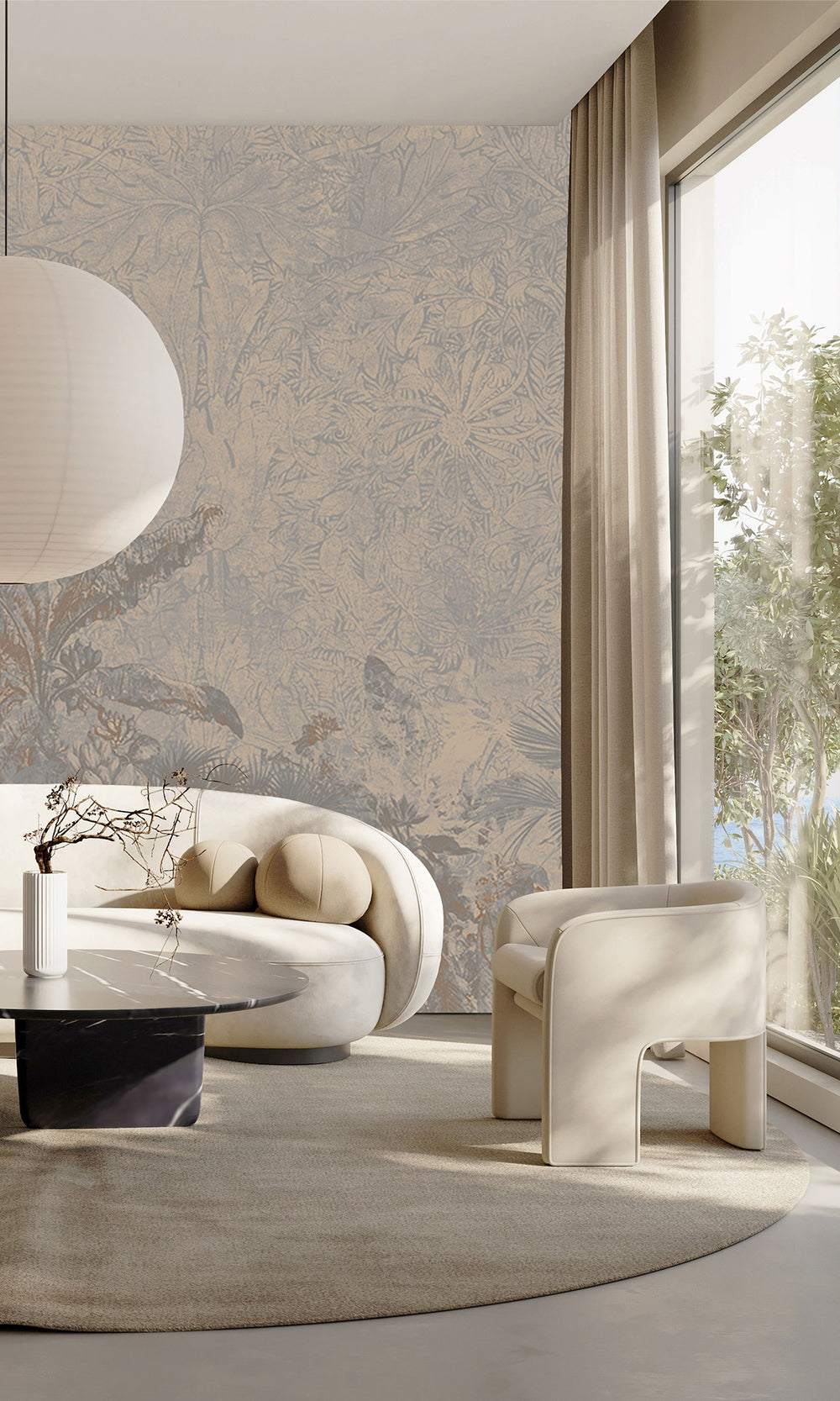 Ash Blue Enchanting Tropical Jungle Mural Wallpaper M2554 - Sample