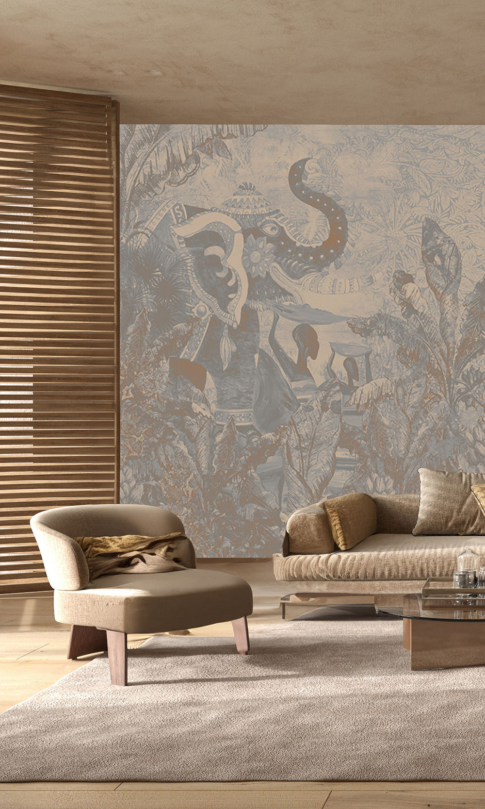 Ash Blue Enchanting Tropical Jungle Mural Wallpaper M2554 - Sample