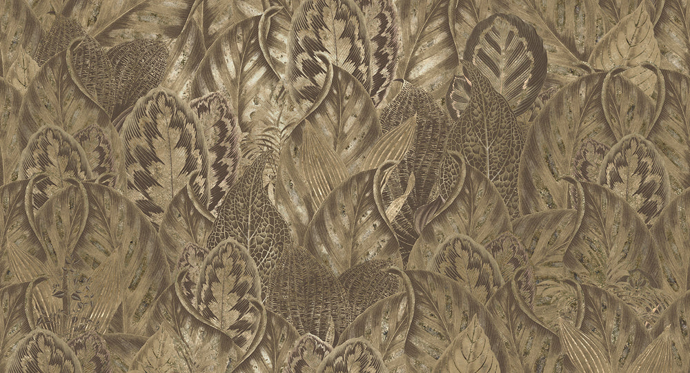 Khaki Vibrant Leafy Collage Mural Wallpaper M2555 - Sample