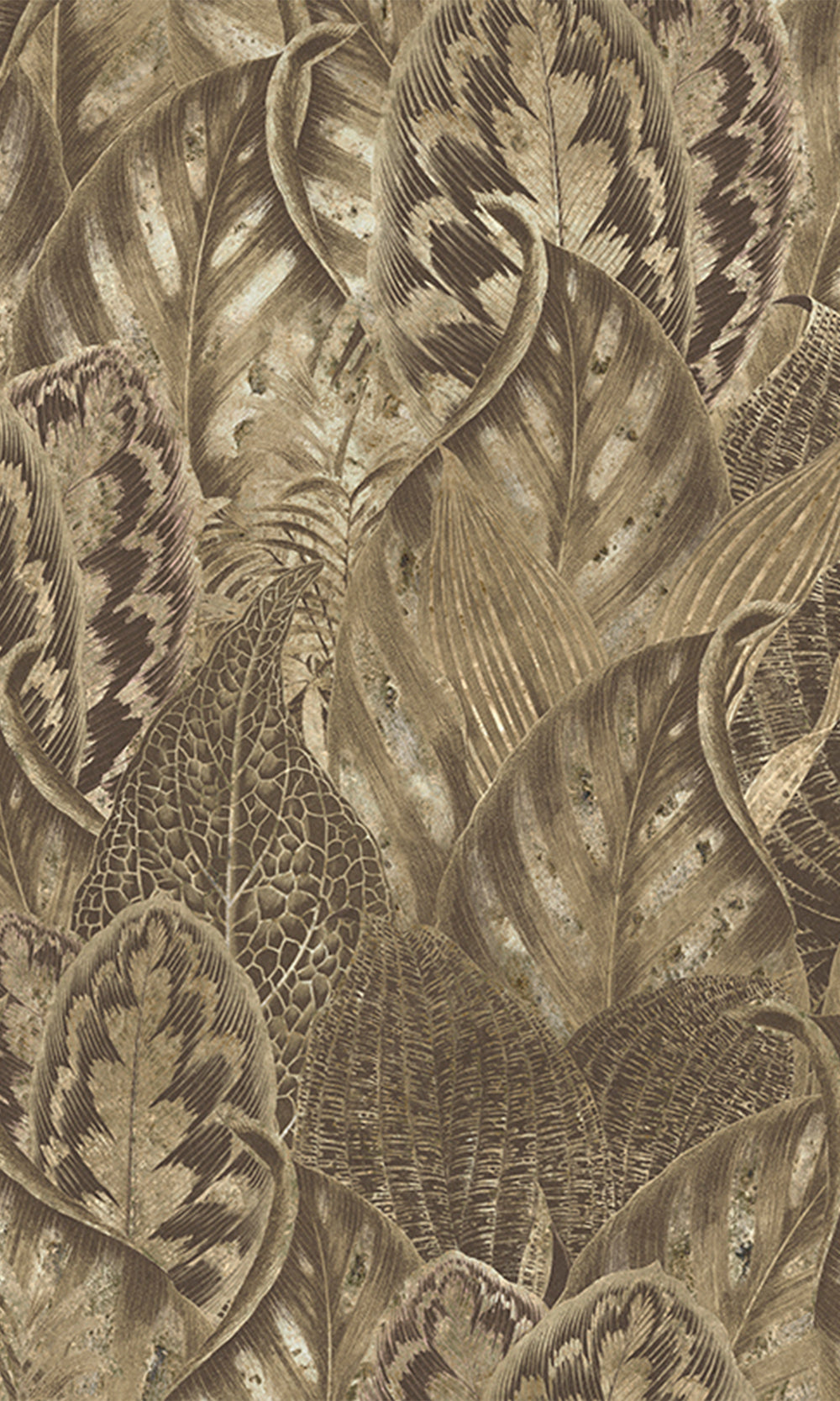 Khaki Vibrant Leafy Collage Mural Wallpaper M2555 - Sample