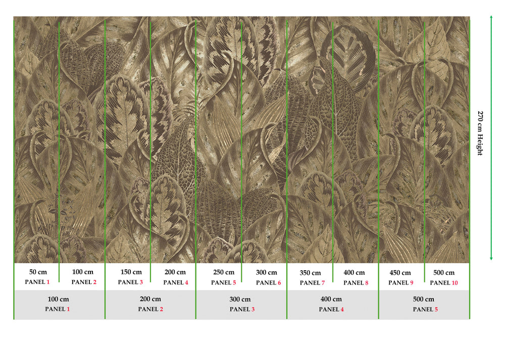 Khaki Vibrant Leafy Collage Mural Wallpaper M2555 - Sample