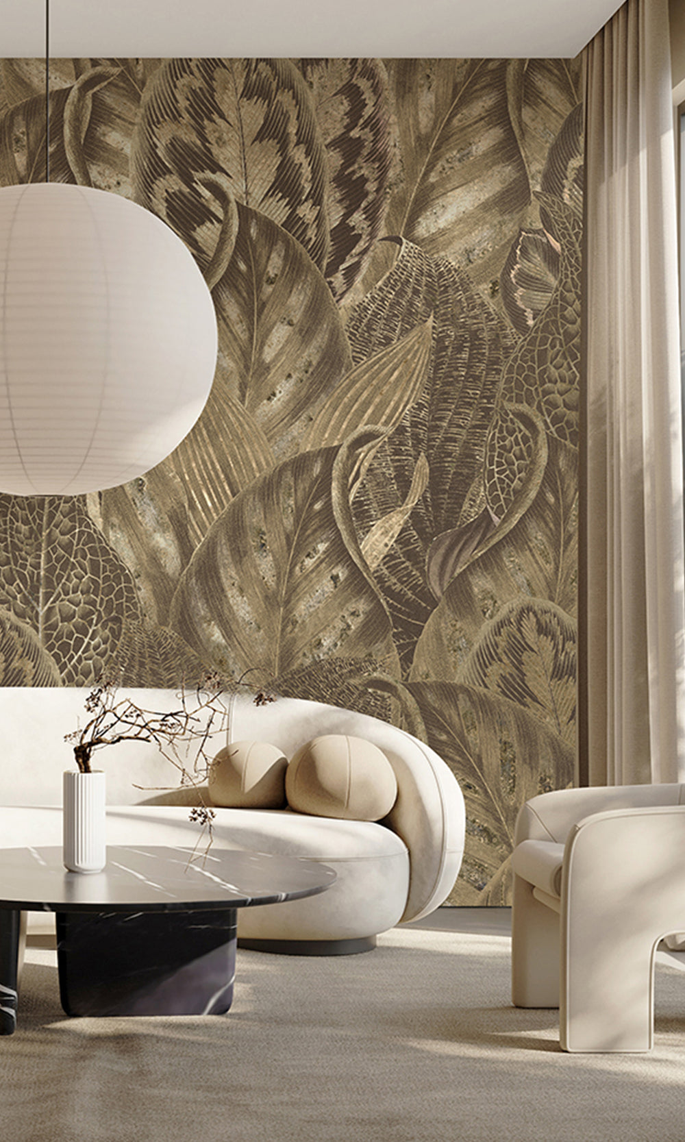 Khaki Vibrant Leafy Collage Mural Wallpaper M2555 - Sample