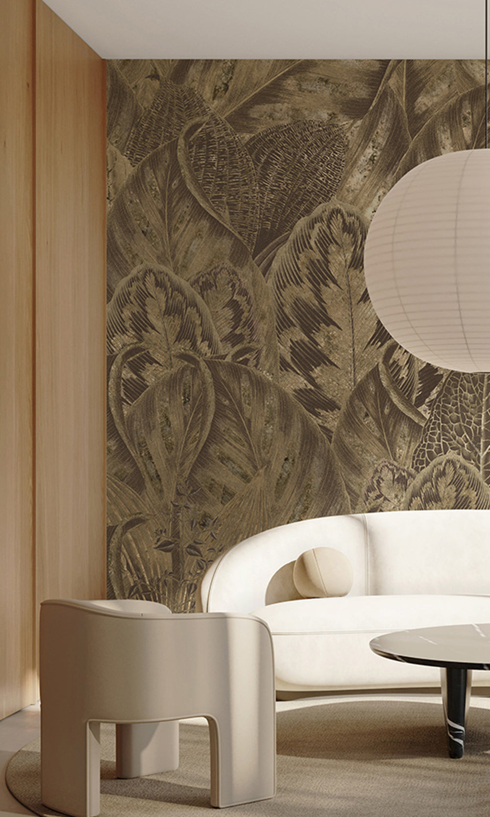 Khaki Vibrant Leafy Collage Mural Wallpaper M2555 - Sample