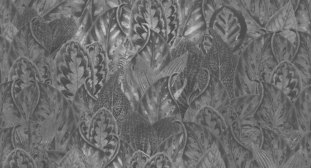 Charcoal Vibrant Leafy Collage Mural Wallpaper M2556 - Sample