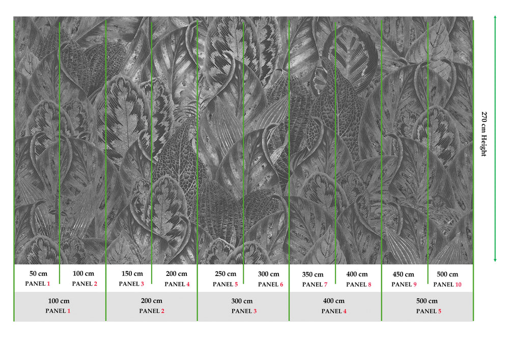 Charcoal Vibrant Leafy Collage Mural Wallpaper M2556 - Sample