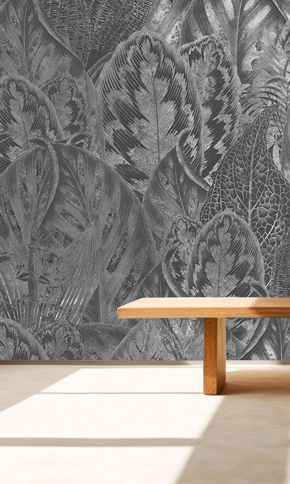 Charcoal Vibrant Leafy Collage Mural Wallpaper M2556 - Sample