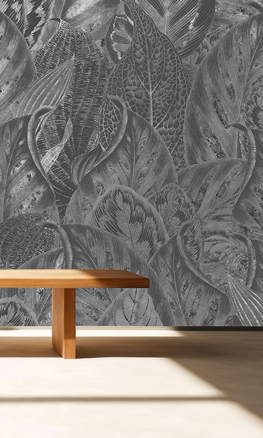 Charcoal Vibrant Leafy Collage Mural Wallpaper M2556 - Sample