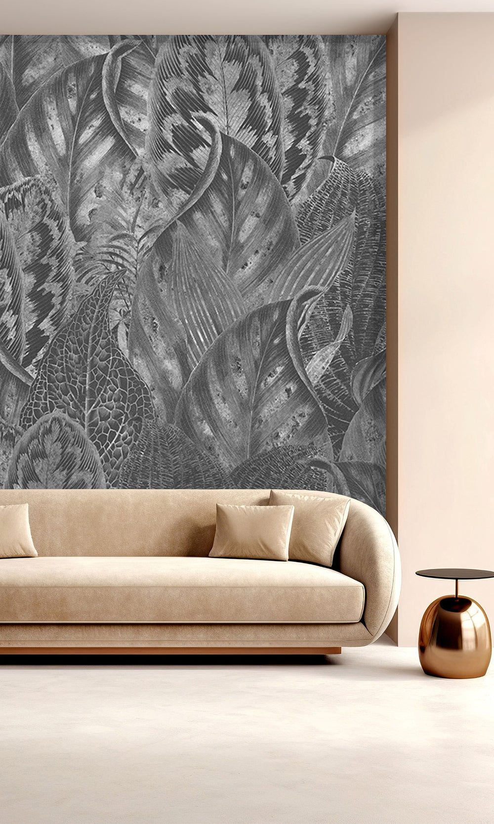 Charcoal Vibrant Leafy Collage Mural Wallpaper M2556 - Sample