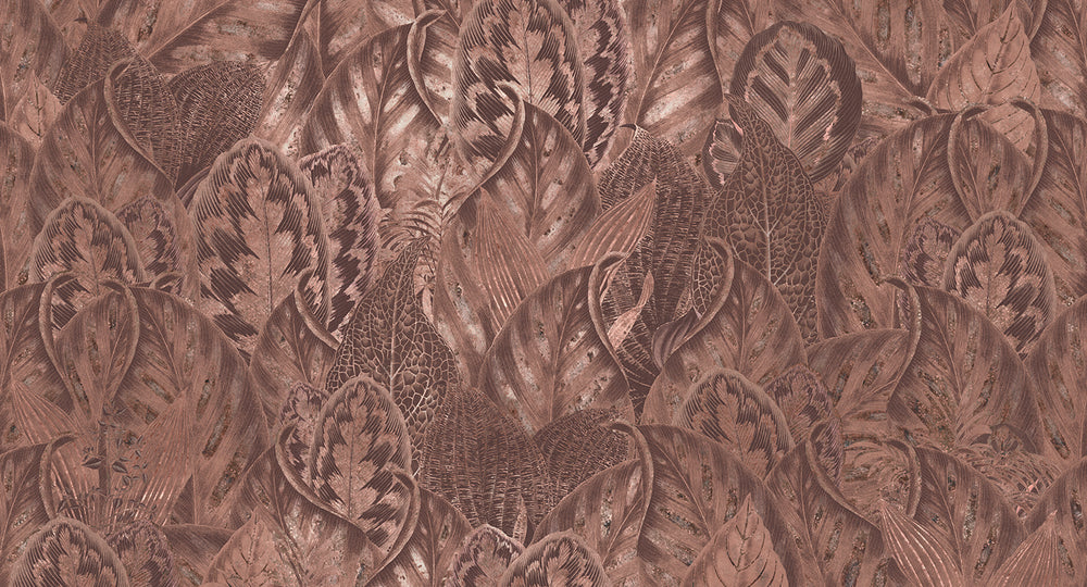 Copper Vibrant Leafy Collage Mural Wallpaper M2557