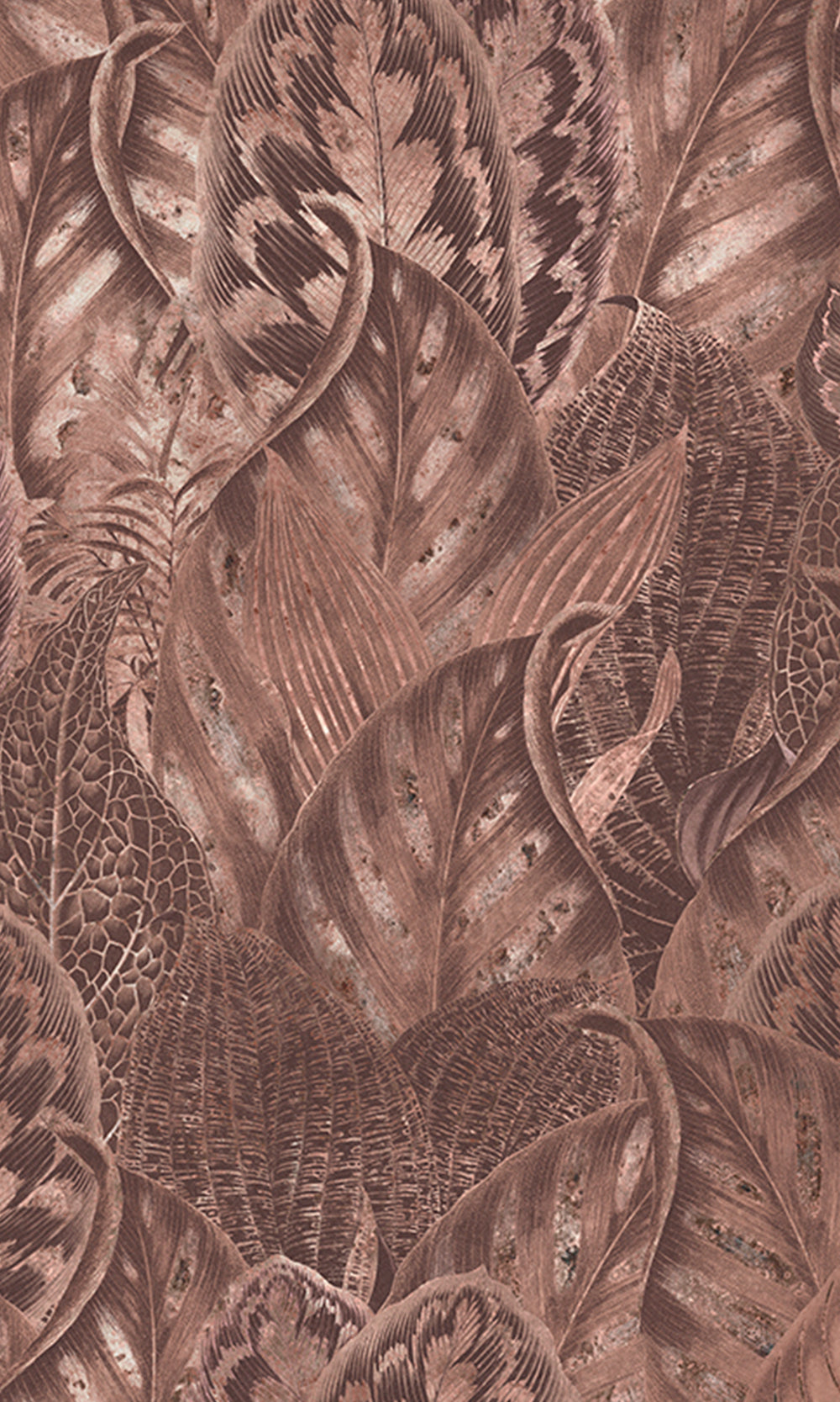 Copper Vibrant Leafy Collage Mural Wallpaper M2557