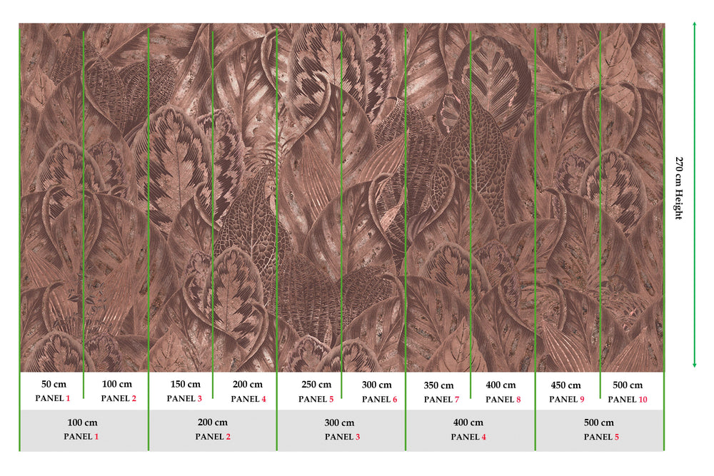 Copper Vibrant Leafy Collage Mural Wallpaper M2557