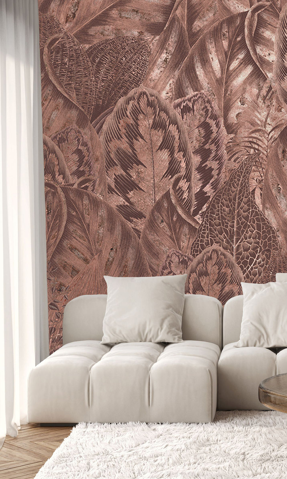 Copper Vibrant Leafy Collage Mural Wallpaper M2557
