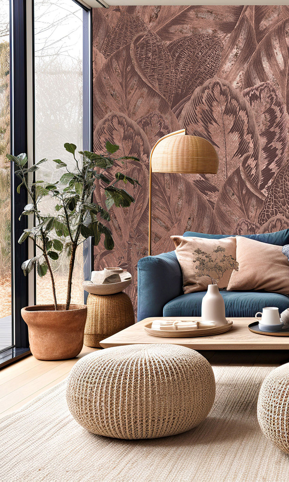 Copper Vibrant Leafy Collage Mural Wallpaper M2557