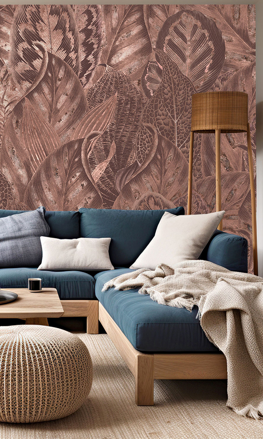 Copper Vibrant Leafy Collage Mural Wallpaper M2557