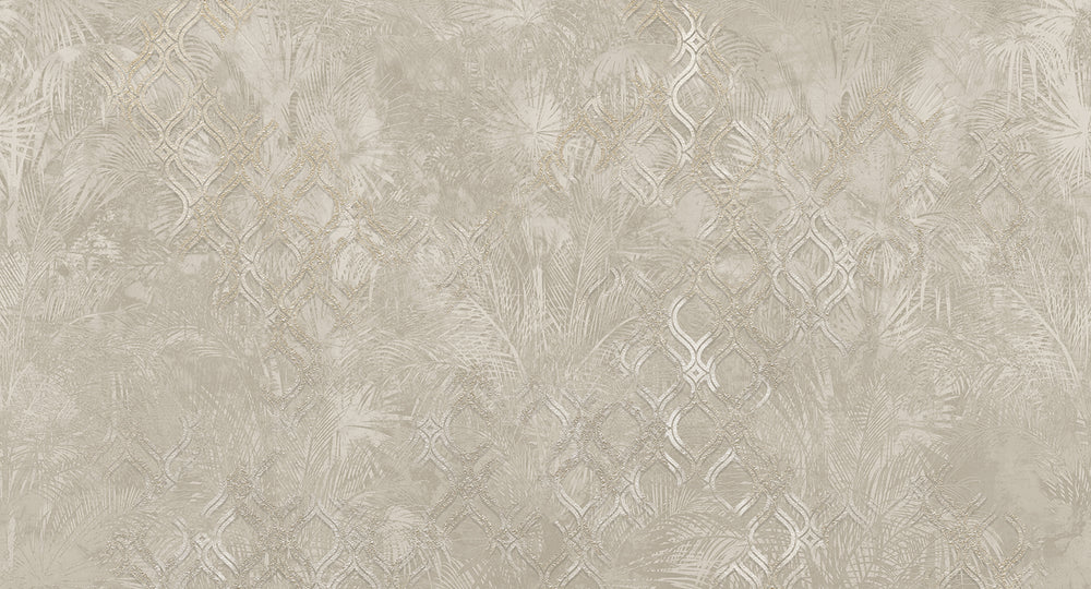 Cloud Gray Botanical Ogee Collage Wall Mural M2558