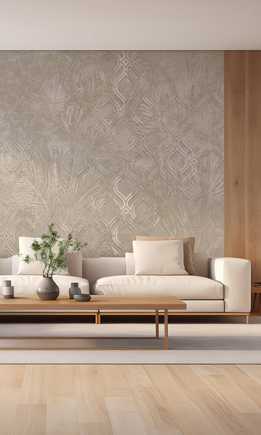 Cloud Gray Botanical Ogee Collage Wall Mural M2558