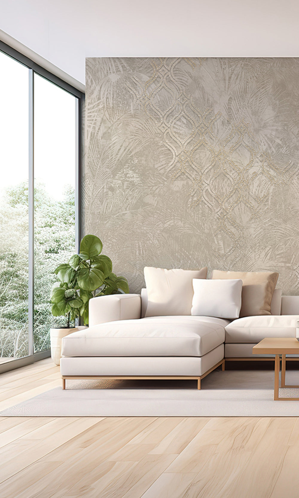 Cloud Gray Botanical Ogee Collage Wall Mural M2558