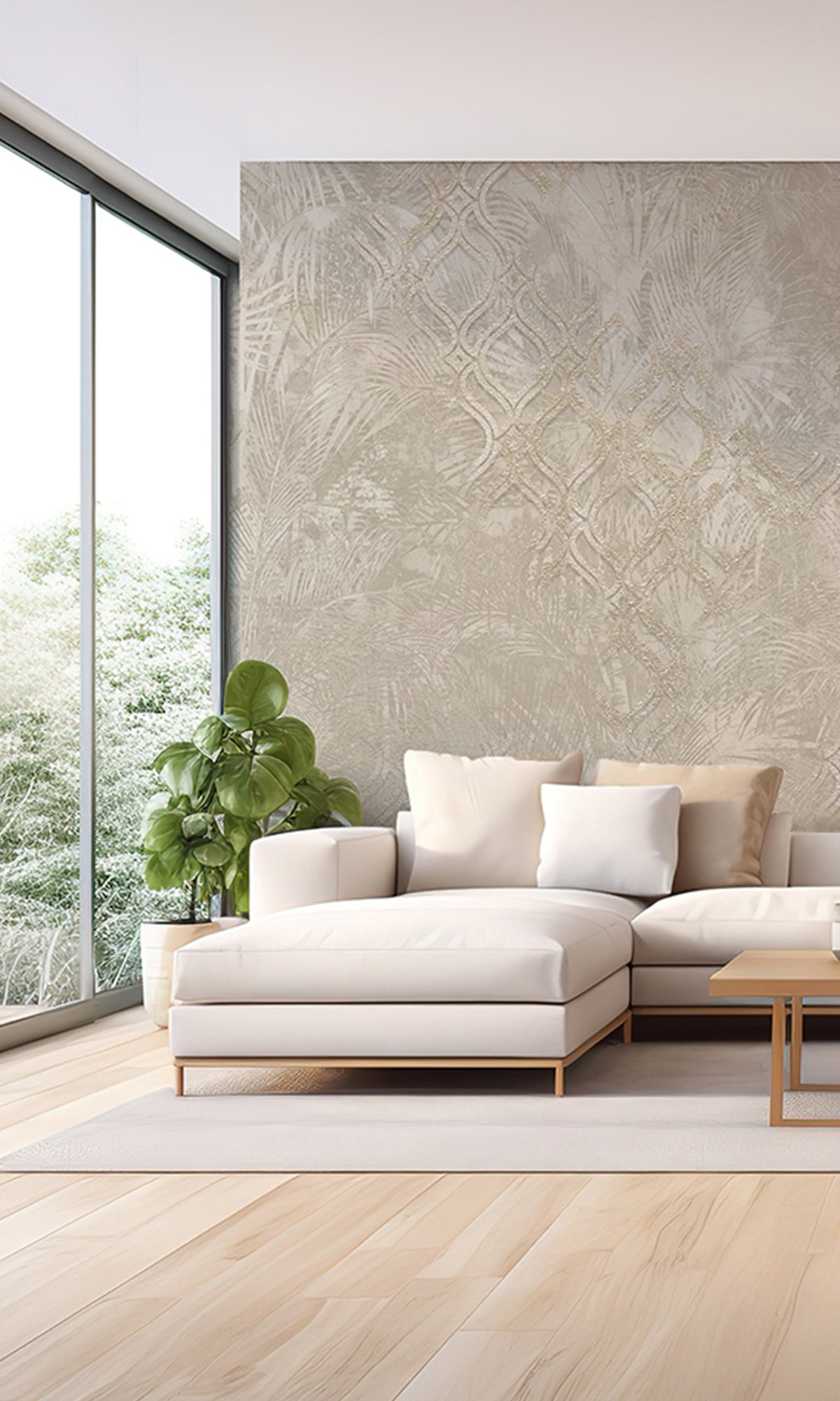 Cloud Gray Botanical Ogee Collage Mural Wallpaper M2558