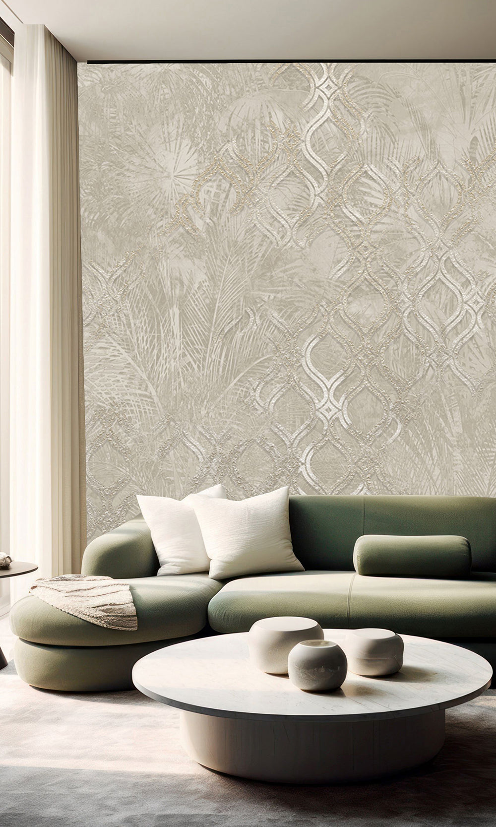 Cloud Gray Botanical Ogee Collage Wall Mural M2558