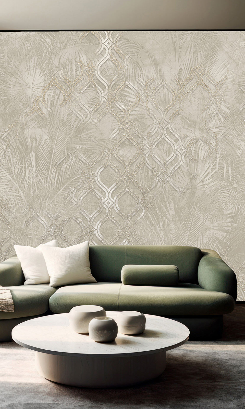 Cloud Gray Botanical Ogee Collage Wall Mural M2558