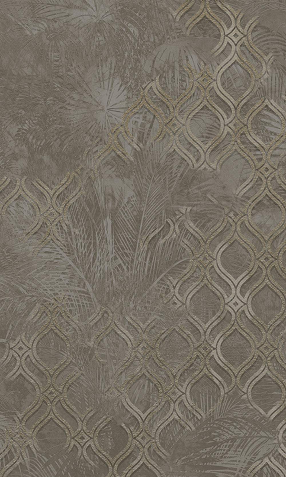 Dark Reseda Green Botanical Ogee Collage Mural Wallpaper M2559