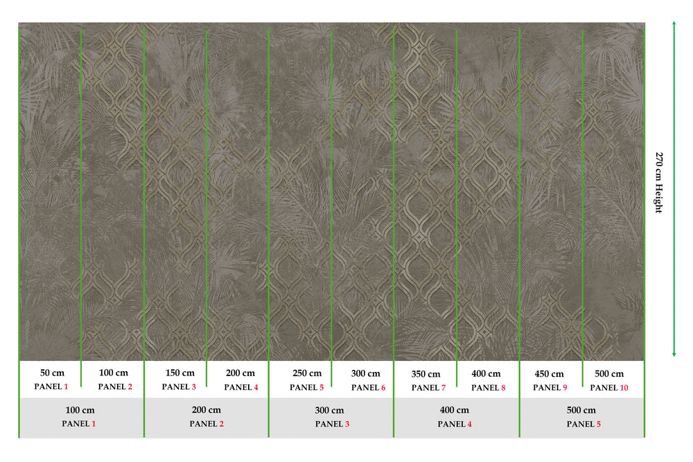 Dark Reseda Green Botanical Ogee Collage Mural Wallpaper M2559