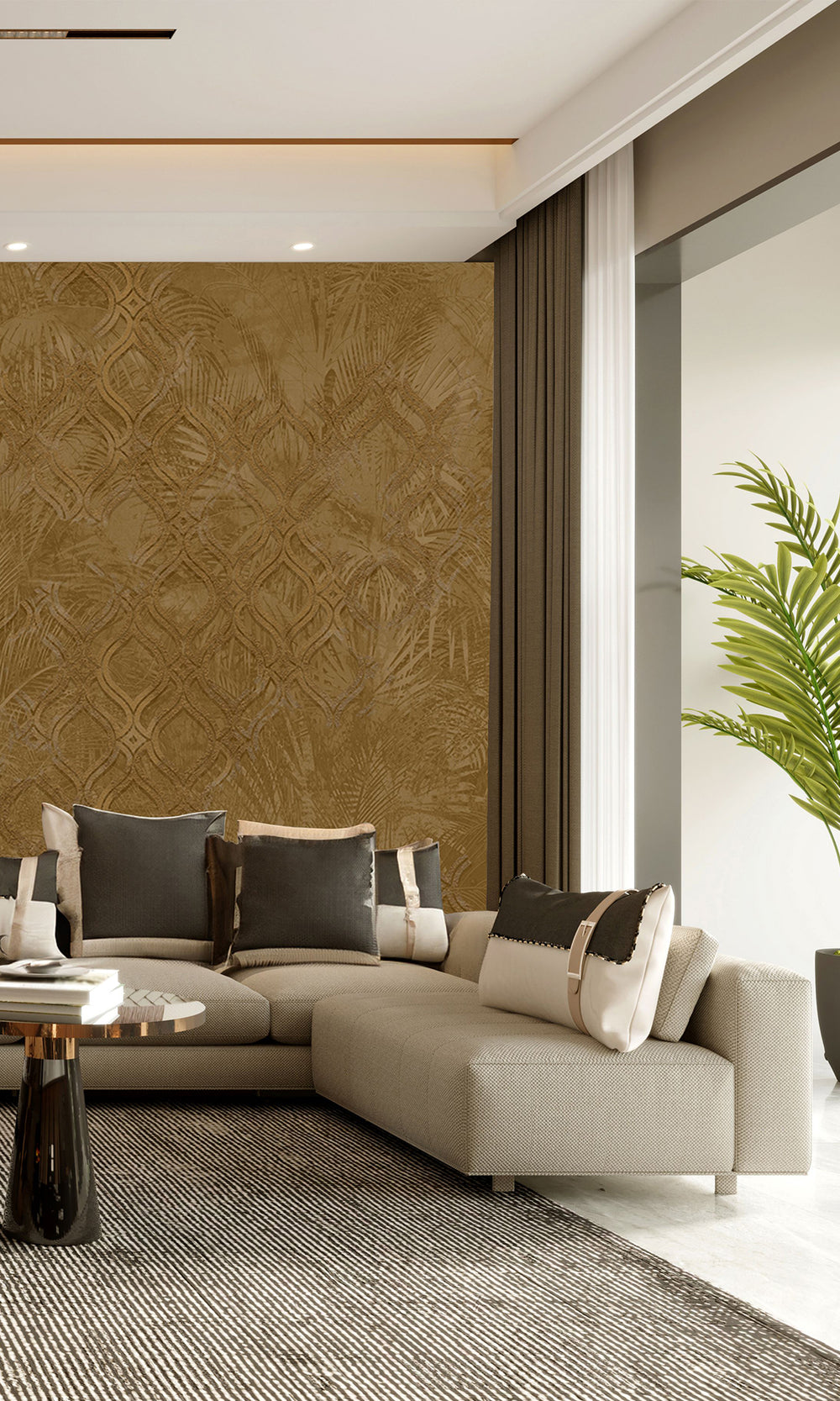 Copper Botanical Ogee Collage Wall Mural M2560
