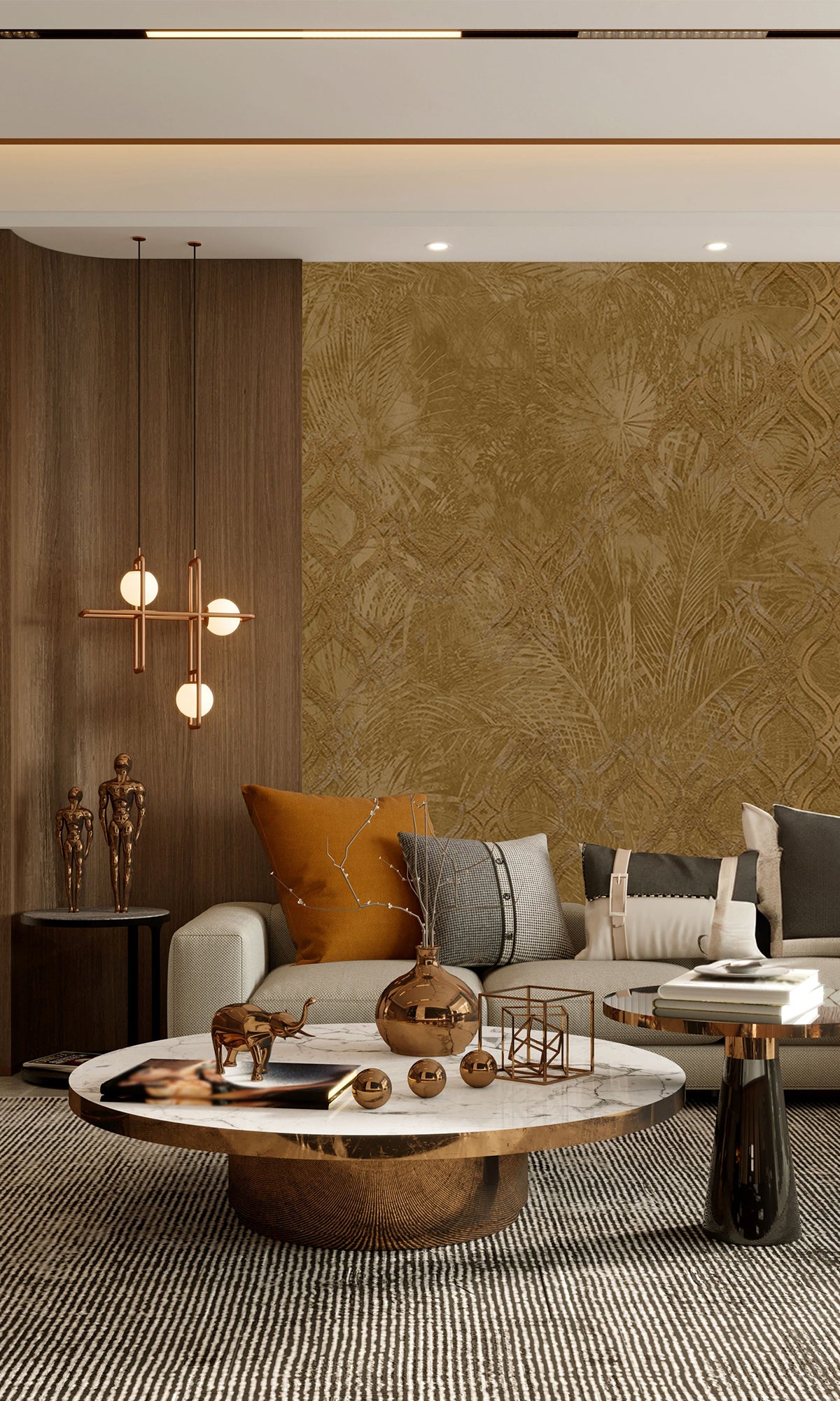 Copper Botanical Ogee Collage Mural Wallpaper M2560