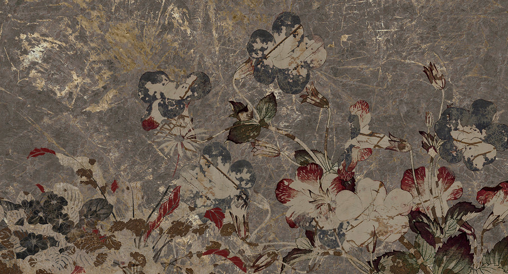 Grey Navy Blue Enchanted Floral Abstract Mural Wallpaper M2561