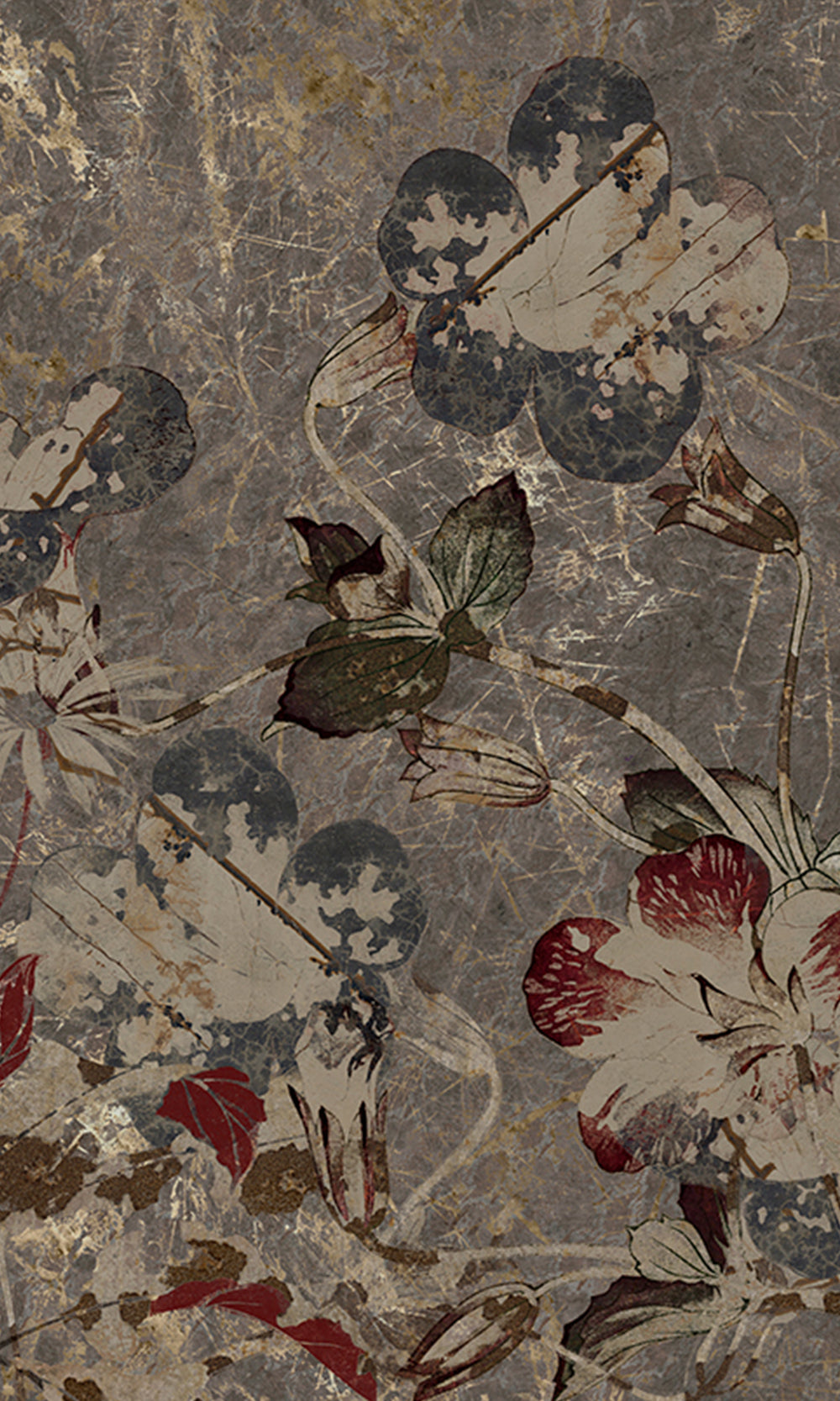 Grey Navy Blue Enchanted Floral Abstract Mural Wallpaper M2561