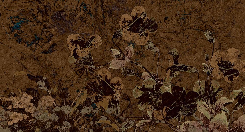 Copper Brown Enchanted Floral Abstract Wall Mural M2562