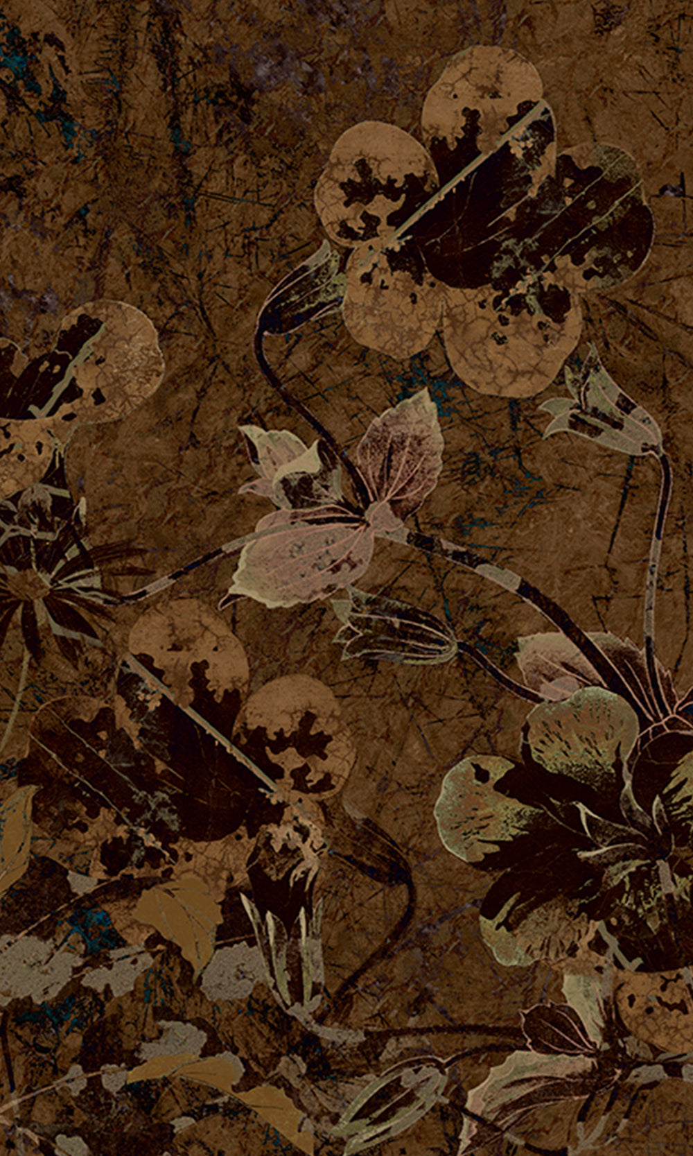 Copper Brown Enchanted Floral Abstract Wall Mural M2562
