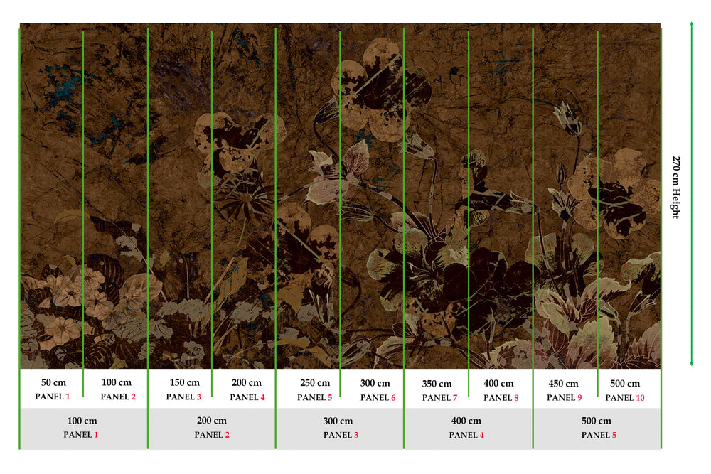 Copper Brown Enchanted Floral Abstract Wall Mural M2562