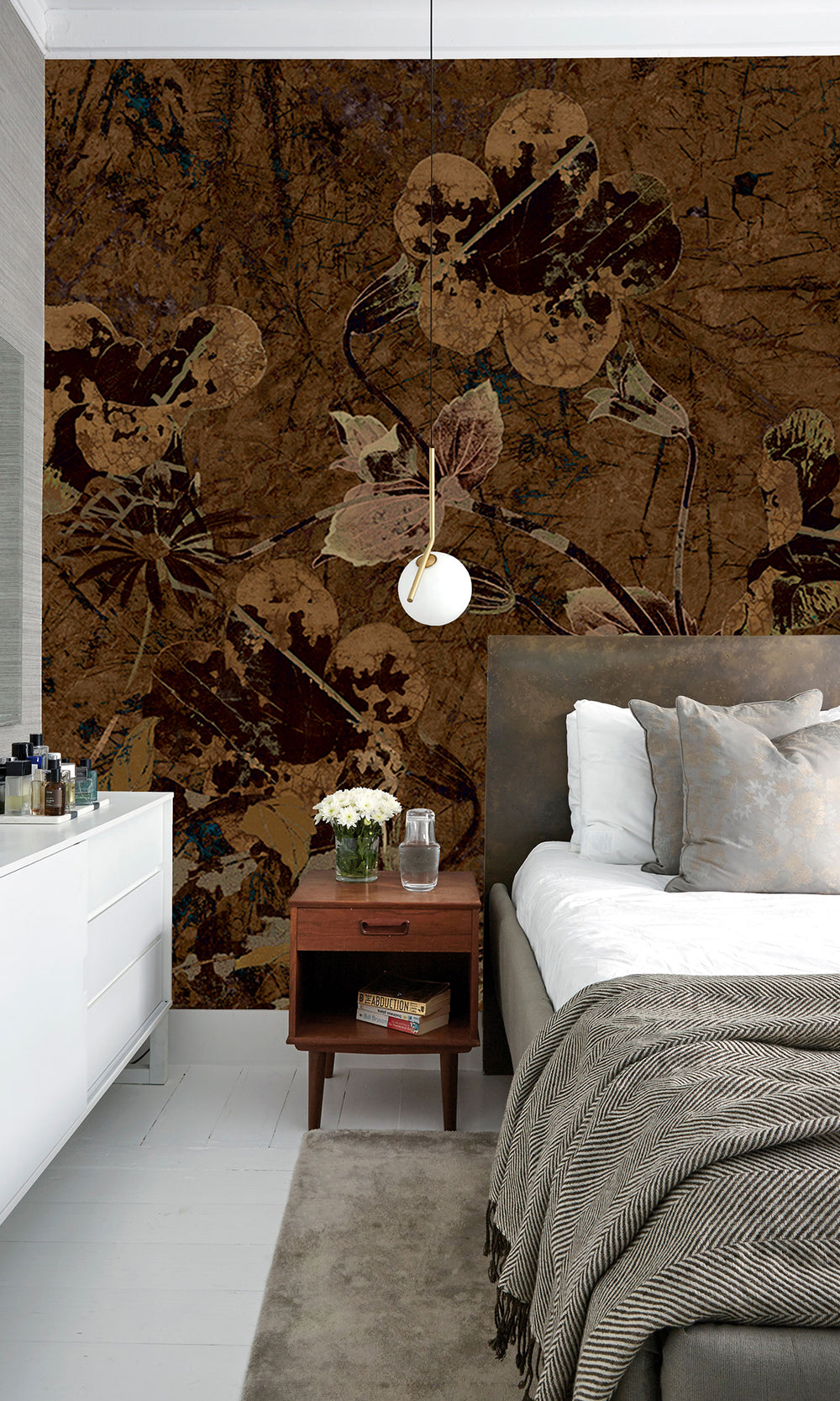 Copper Brown Enchanted Floral Abstract Wall Mural M2562
