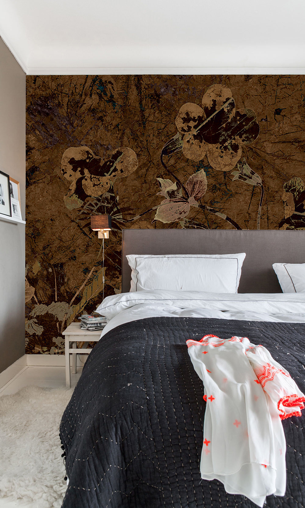 Copper Brown Enchanted Floral Abstract Wall Mural M2562