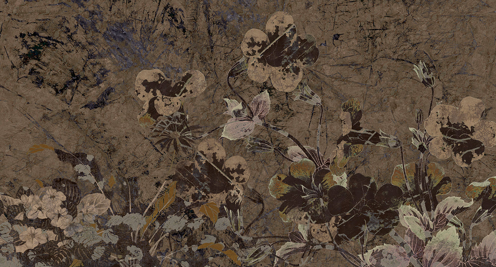 Beige Ash Brown Enchanted Floral Abstract Wall Mural M2563