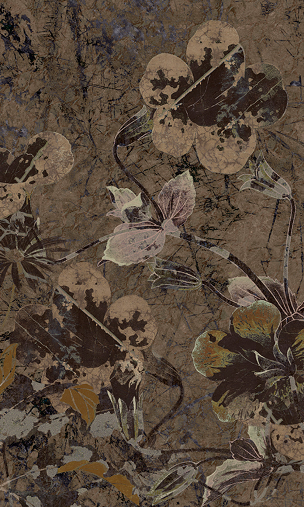 Beige Ash Brown Enchanted Floral Abstract Wall Mural M2563