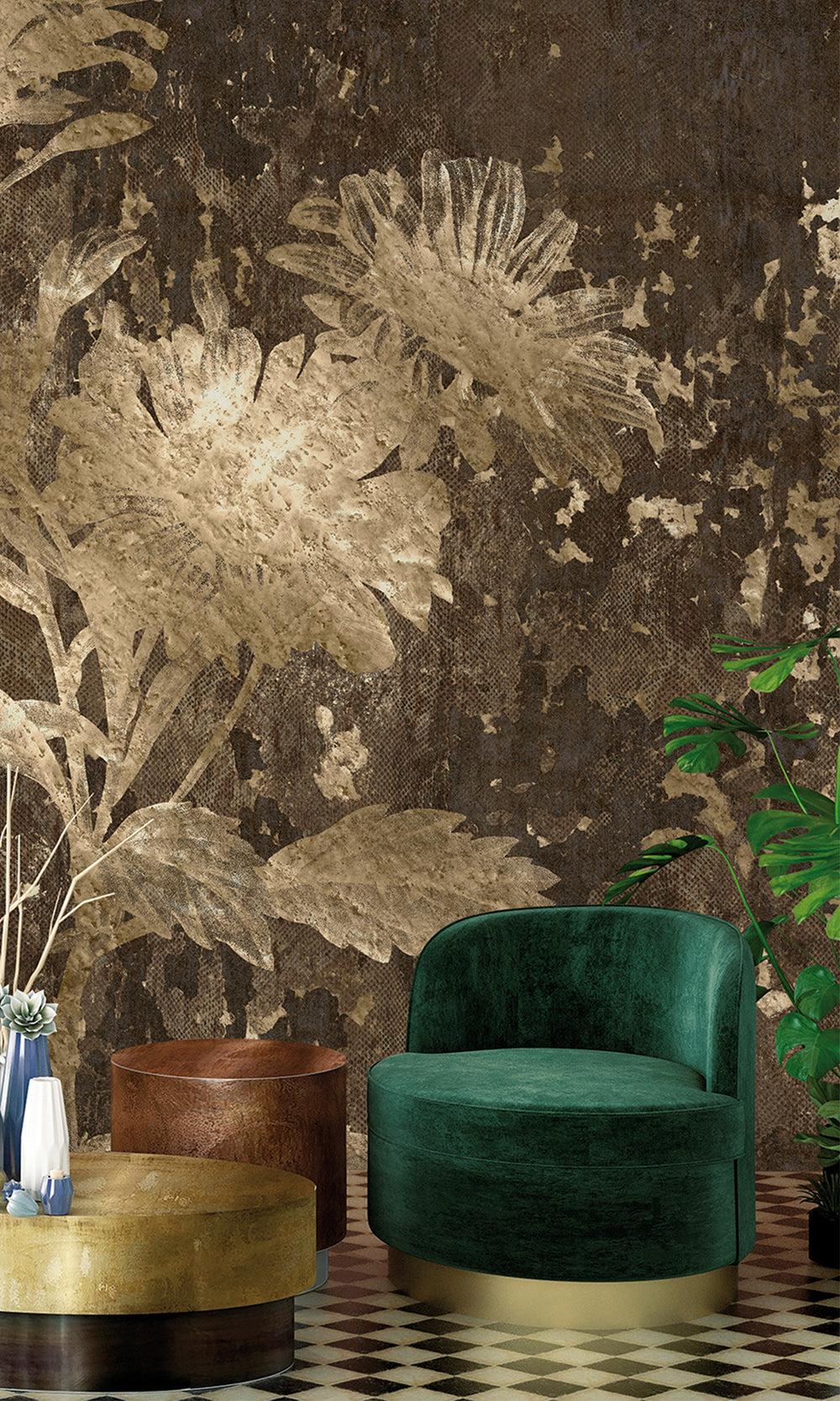 Umber Beige Mystic Abstract Marigold Mural Wallpaper M2564 -Sample
